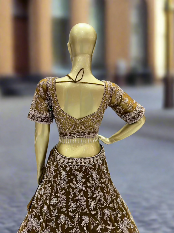Mustard Green Embroidered Readymade Lehenga