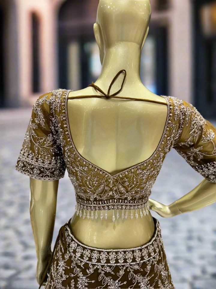 Mustard Green Embroidered Readymade Lehenga