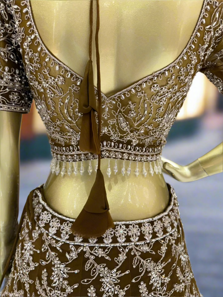 Mustard Green Embroidered Readymade Lehenga