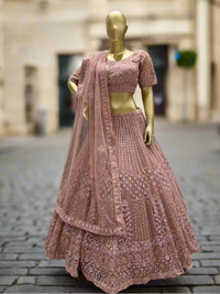 Rosewood Pink Embroidered Readymade Lehanga