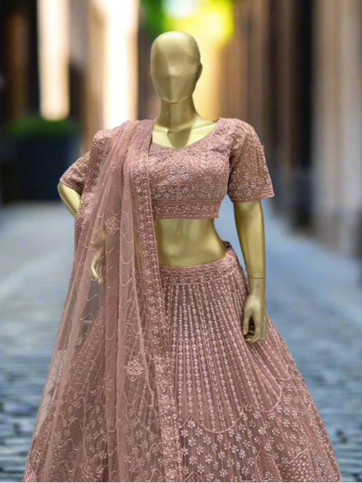 Rosewood Pink Embroidered Readymade Lehanga