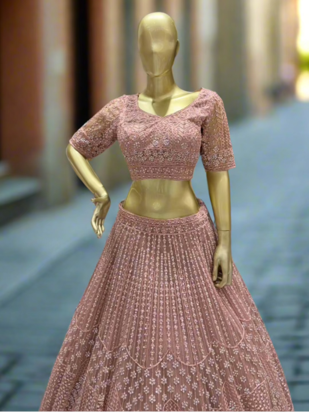 Rosewood Pink Embroidered Readymade Lehanga