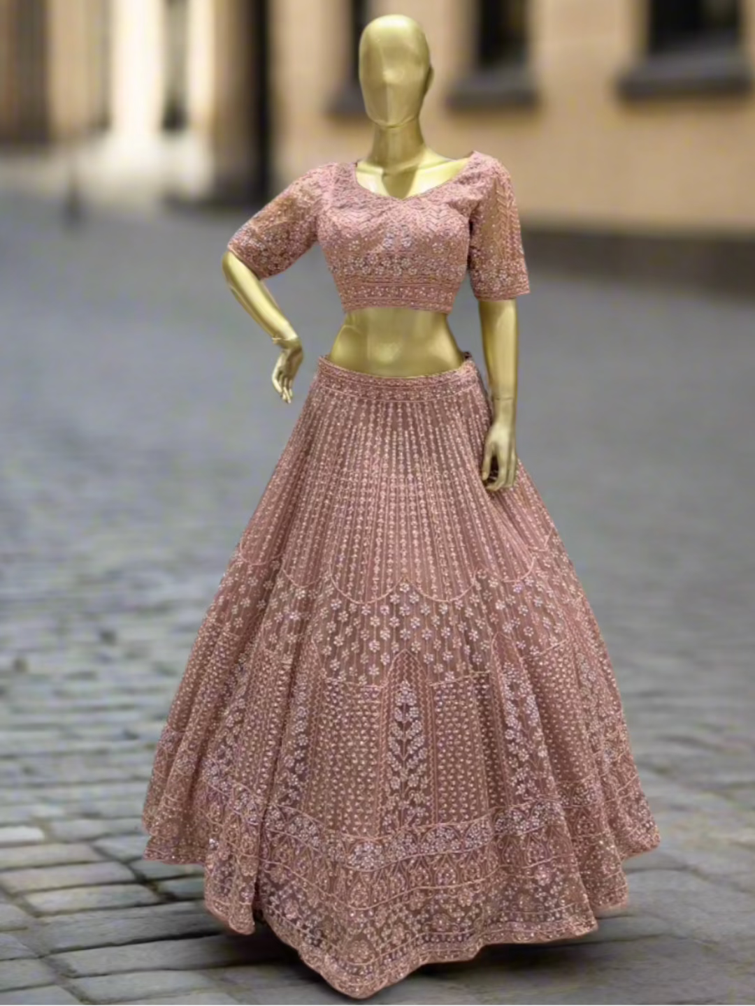 Rosewood Pink Embroidered Readymade Lehanga