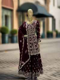 Maroon Georgette Embroidered Sharara