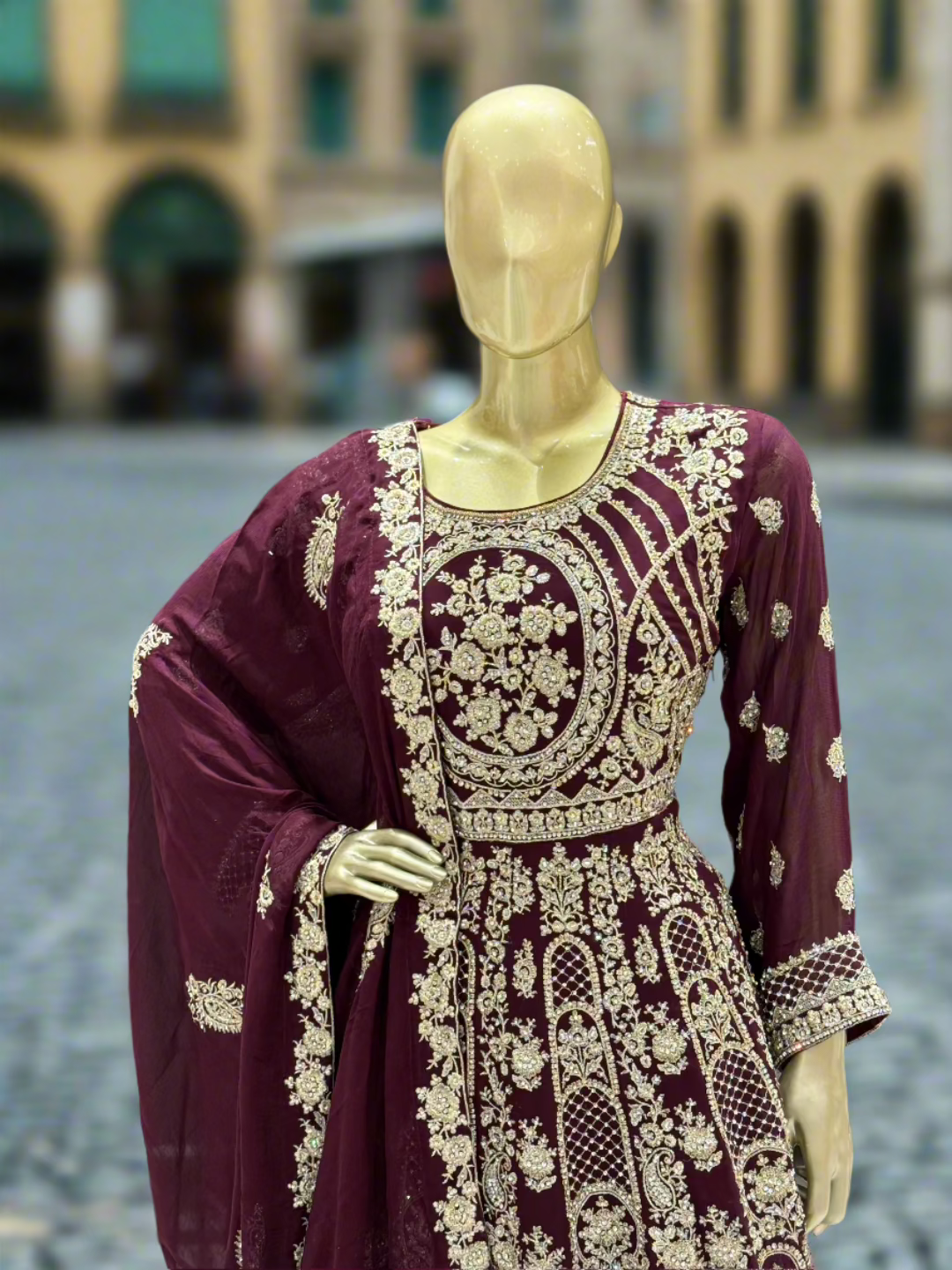 Maroon Georgette Embroidered Sharara