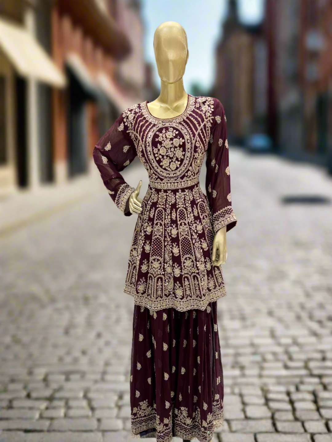 Maroon Georgette Embroidered Sharara