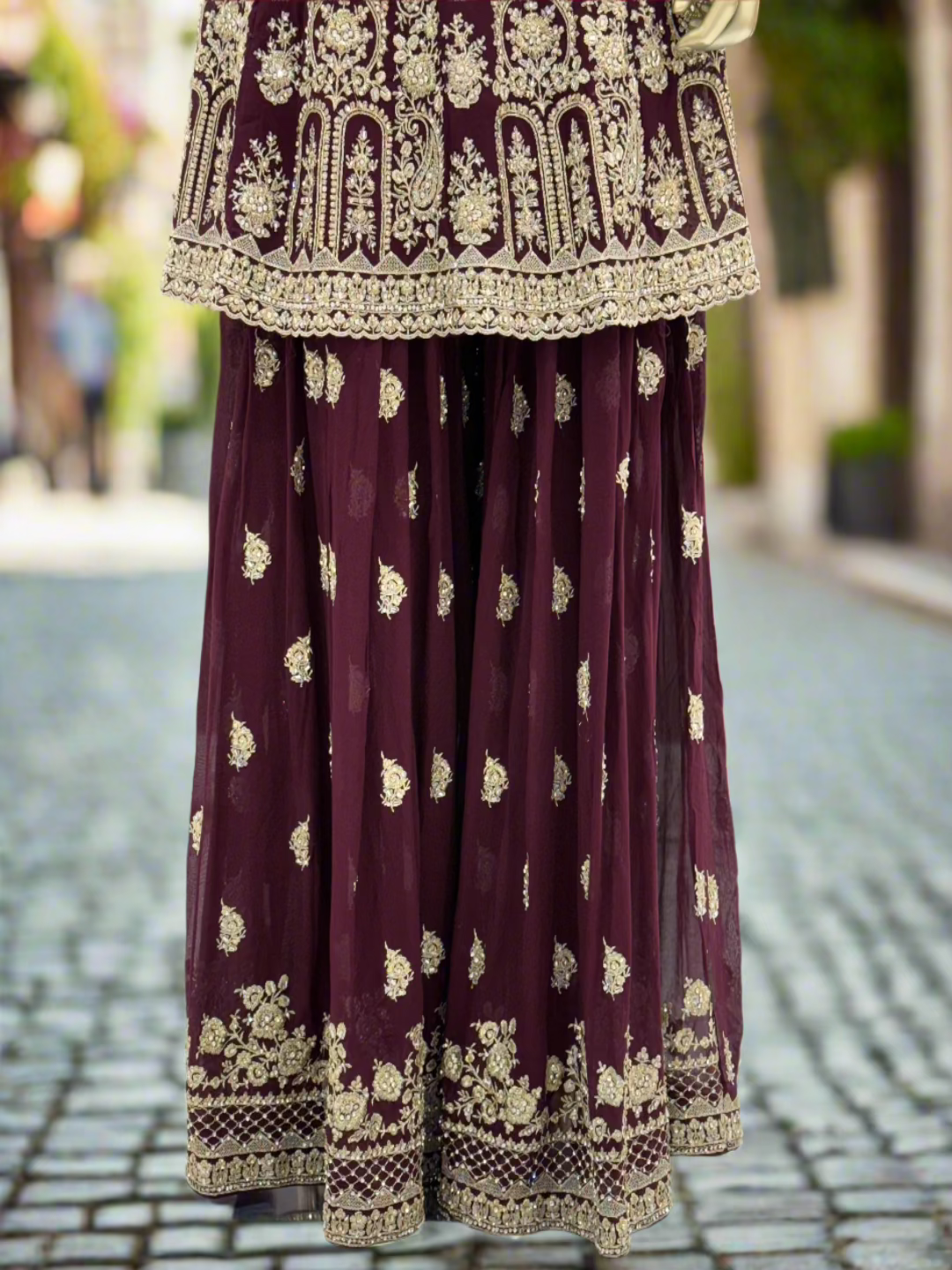 Maroon Georgette Embroidered Sharara