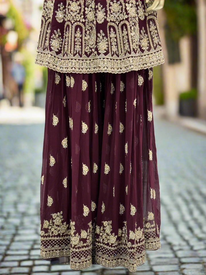 Maroon Georgette Embroidered Sharara