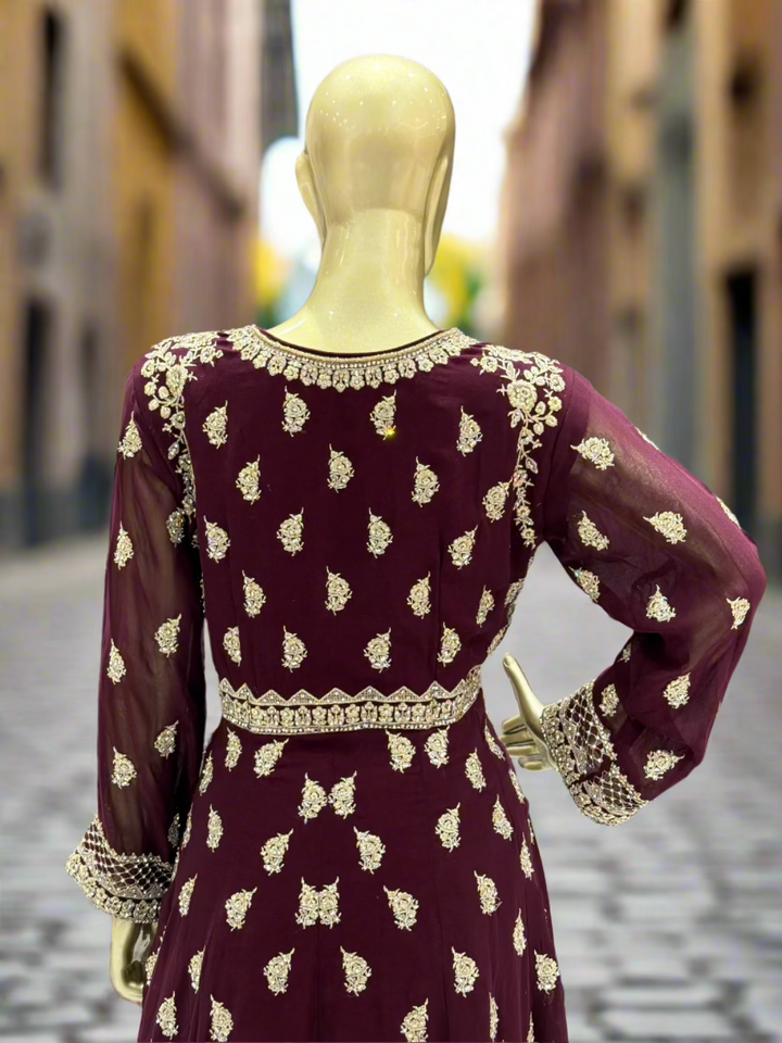 Maroon Georgette Embroidered Sharara
