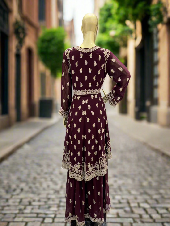 Maroon Georgette Embroidered Sharara