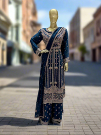 Midnight Blue Embroidered Sharara Set