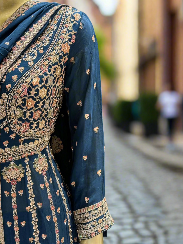 Midnight Blue Embroidered Sharara Set
