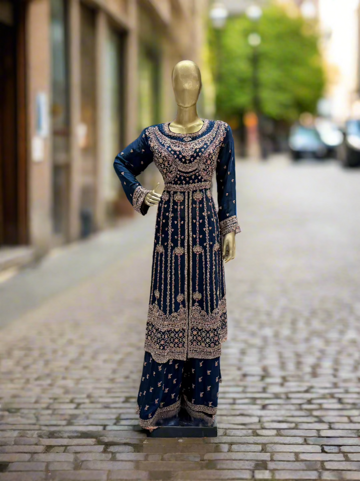 Midnight Blue Embroidered Sharara Set