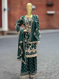 Emerald Green Embroidered Sharara Set