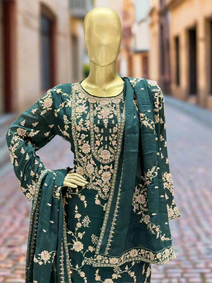 Emerald Green Embroidered Sharara Set