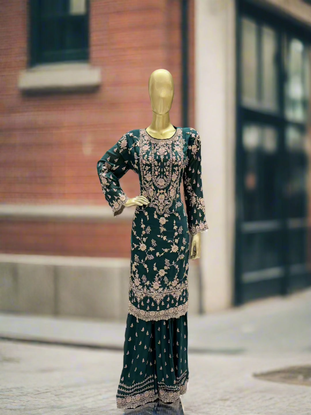 Emerald Green Embroidered Sharara Set