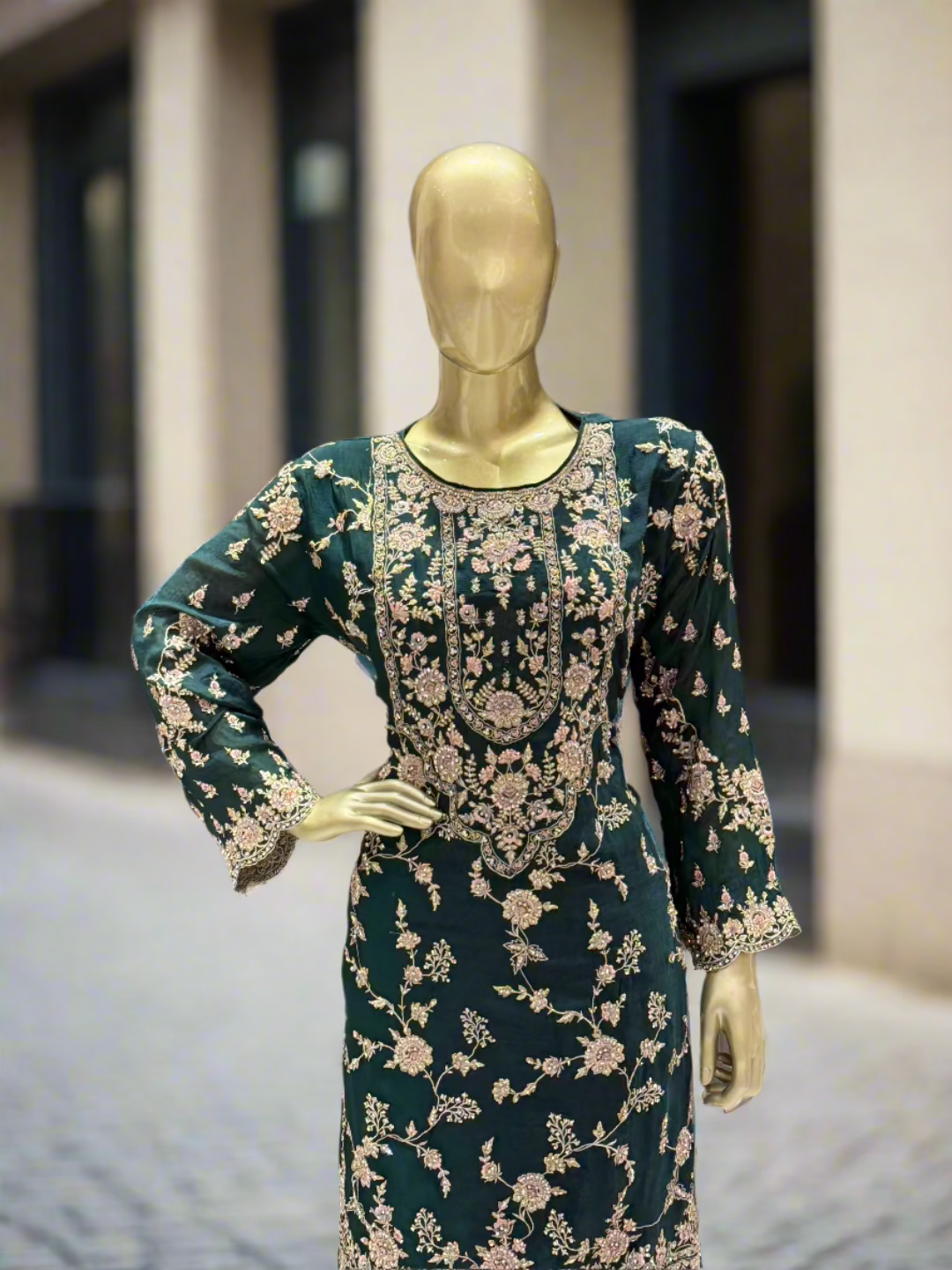 Emerald Green Embroidered Sharara Set