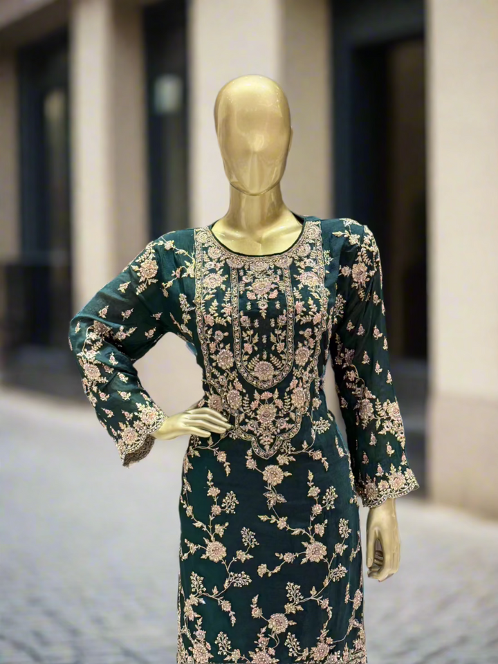 Emerald Green Embroidered Sharara Set