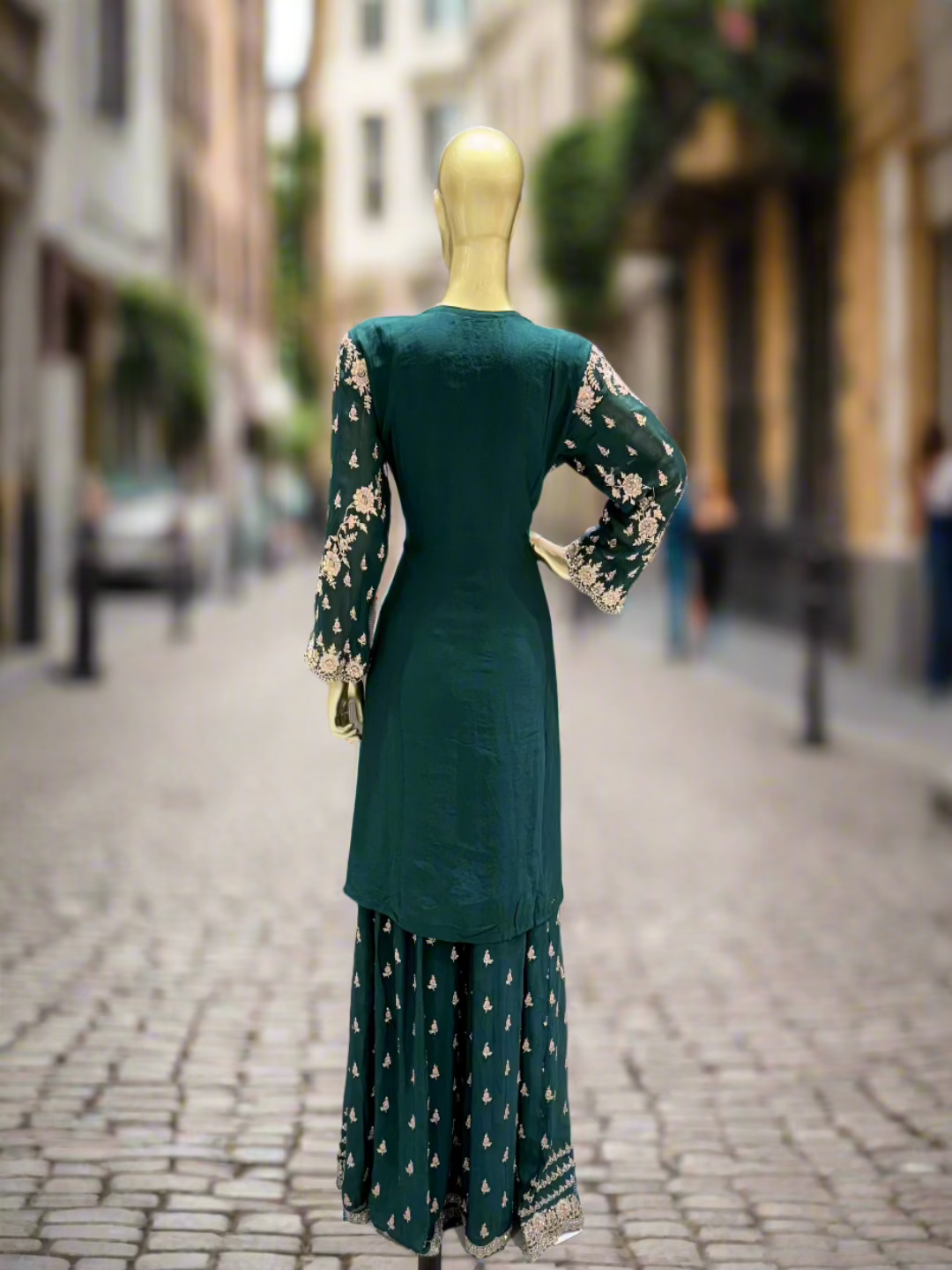 Emerald Green Embroidered Sharara Set