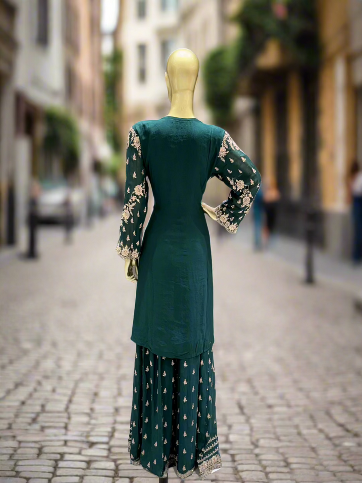 Emerald Green Embroidered Sharara Set