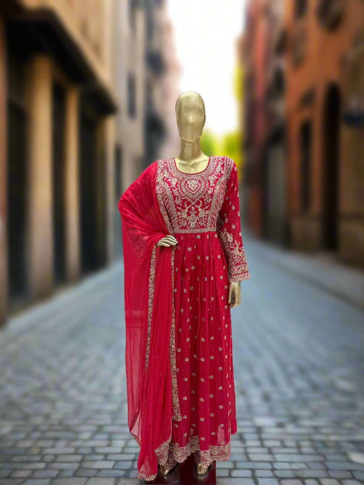 Red Georgette Embroidered Sharara Set