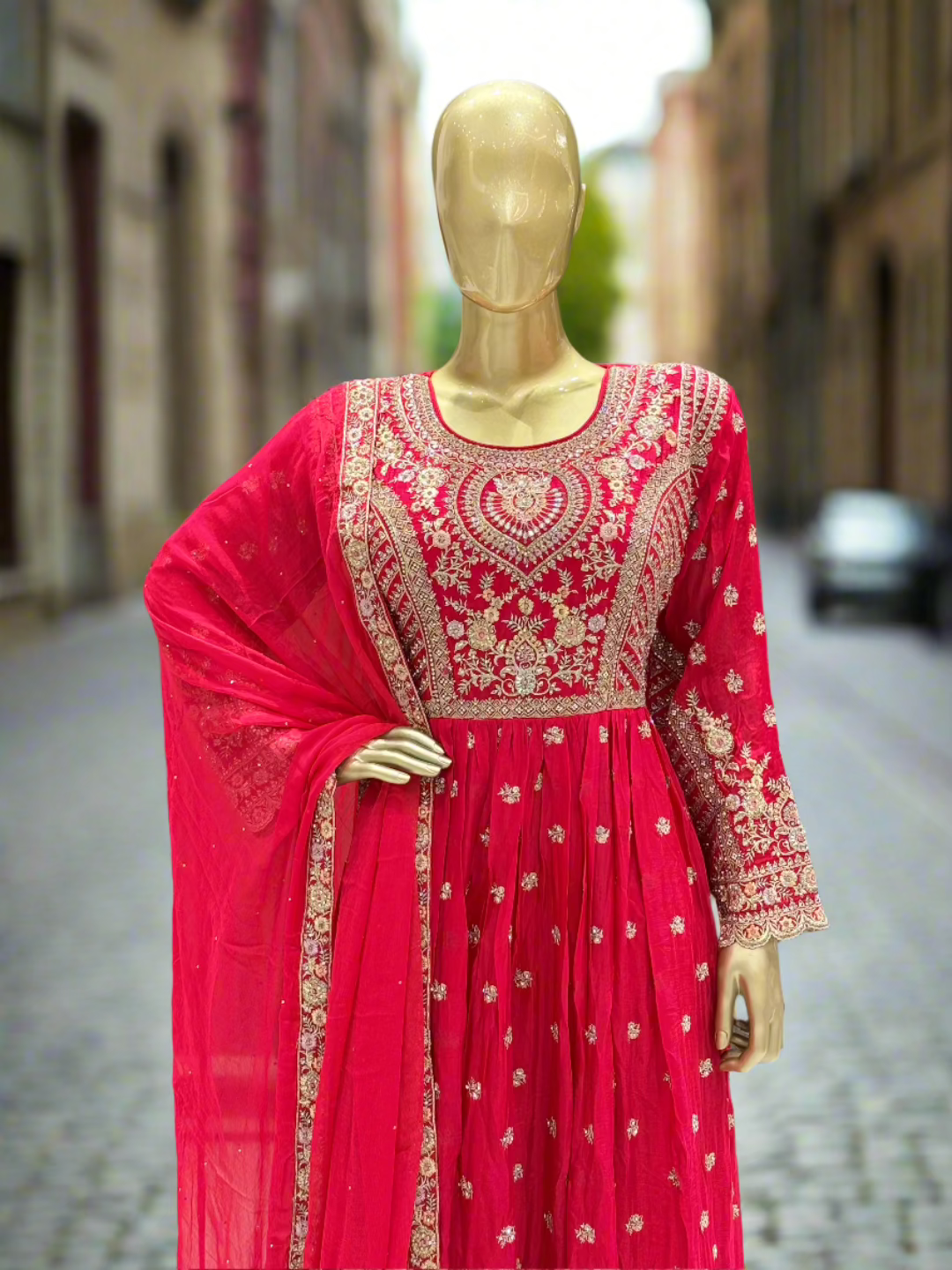 Red Georgette Embroidered Sharara Set