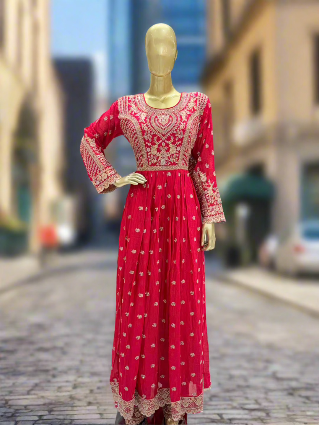 Red Georgette Embroidered Sharara Set