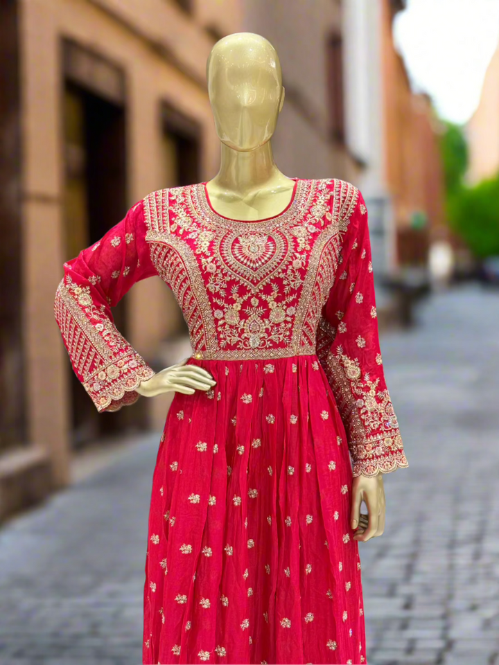 Red Georgette Embroidered Sharara Set