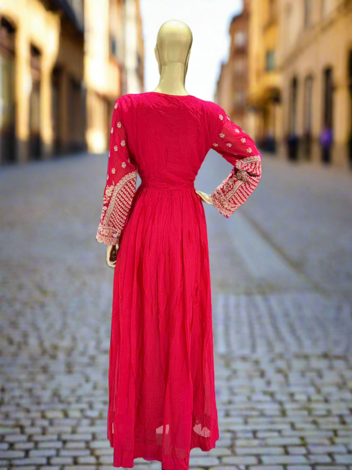 Red Georgette Embroidered Sharara Set