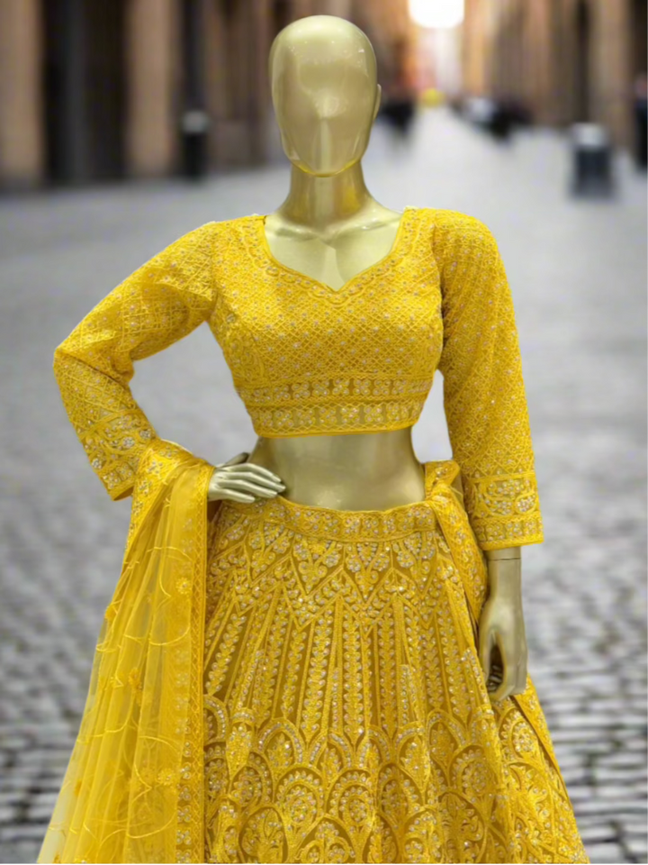 Mustard Yellow Embroidered Readymade Lehenga