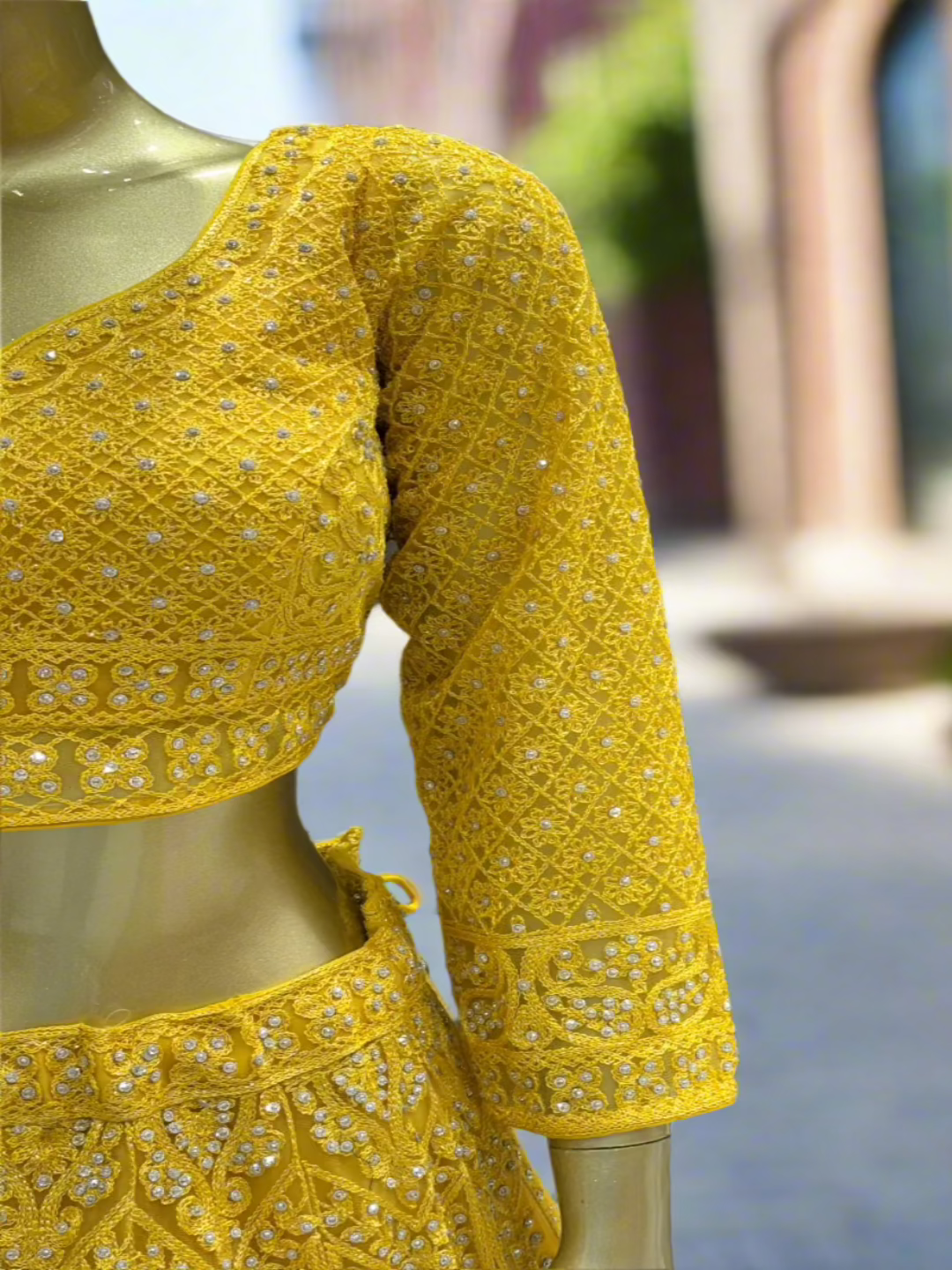 Mustard Yellow Embroidered Readymade Lehenga