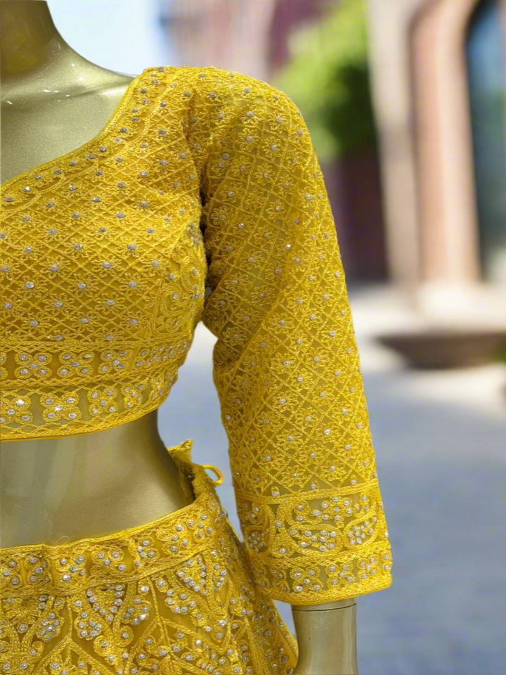 Mustard Yellow Embroidered Readymade Lehenga