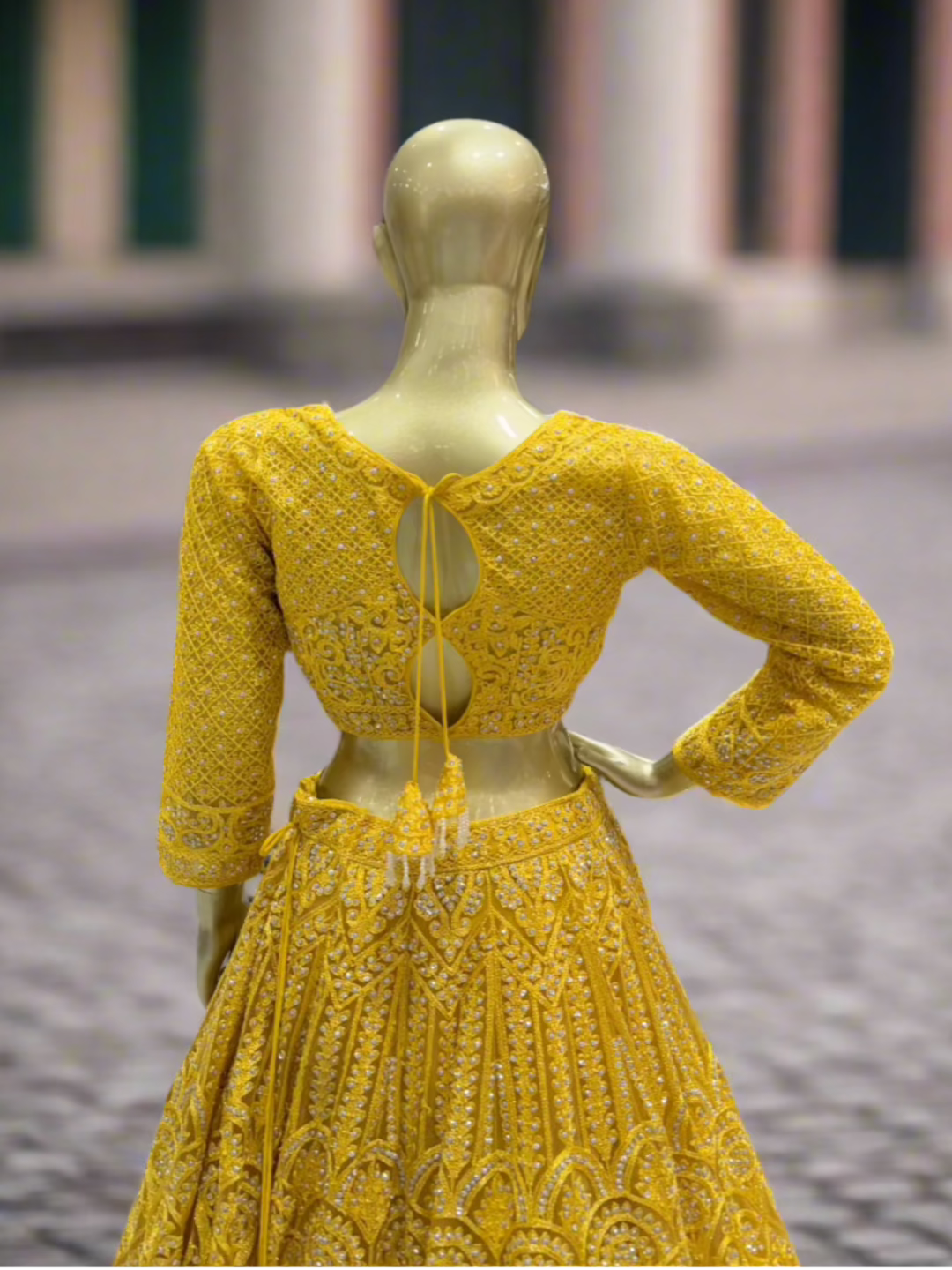 Mustard Yellow Embroidered Readymade Lehenga
