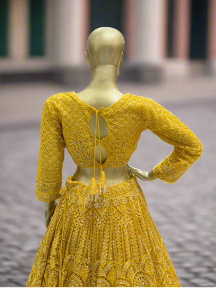 Mustard Yellow Embroidered Readymade Lehenga