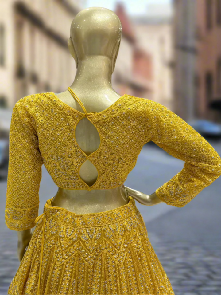 Mustard Yellow Embroidered Readymade Lehenga