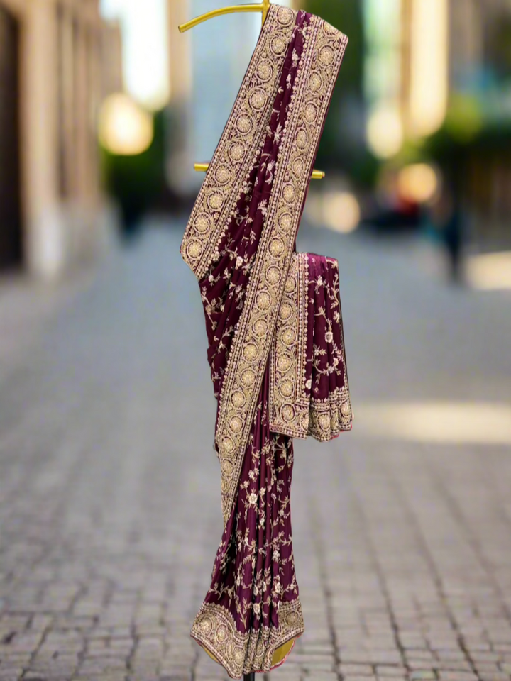 Maroon Silk Embroidered Saree