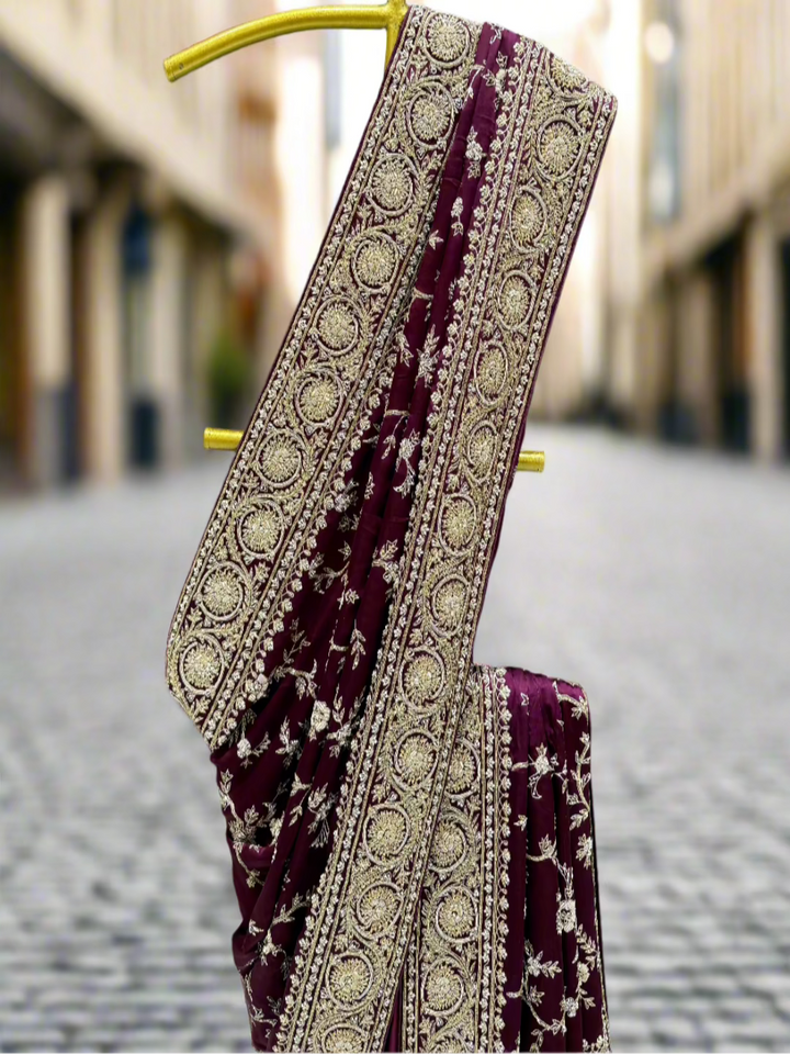 Maroon Silk Embroidered Saree