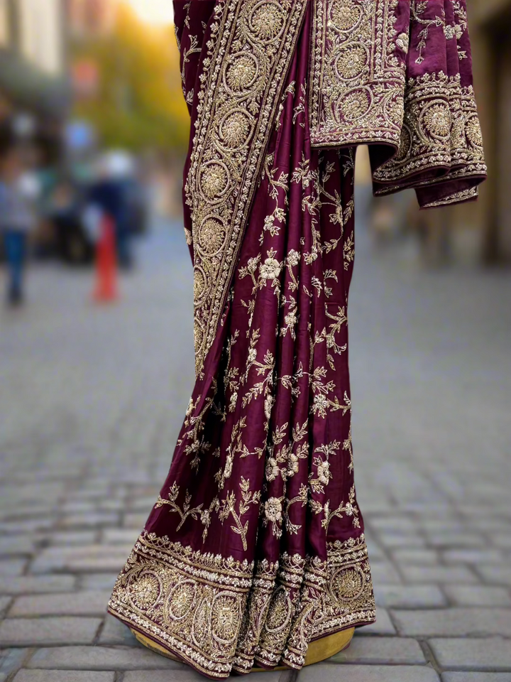 Maroon Silk Embroidered Saree