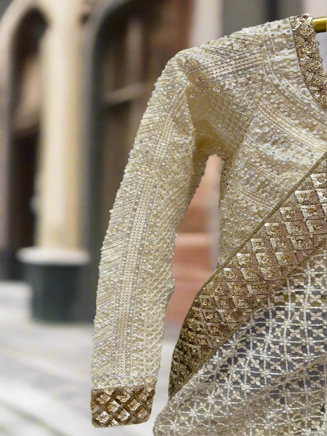 Ivory and Gold Embroidered Readymade Saree