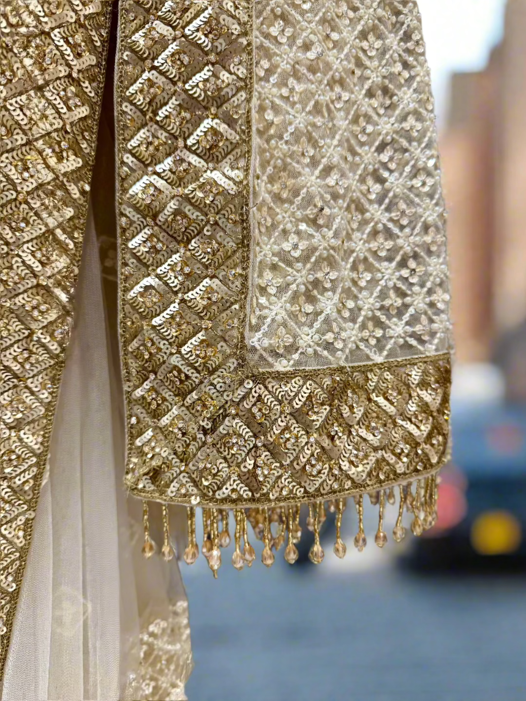 Ivory and Gold Embroidered Readymade Saree