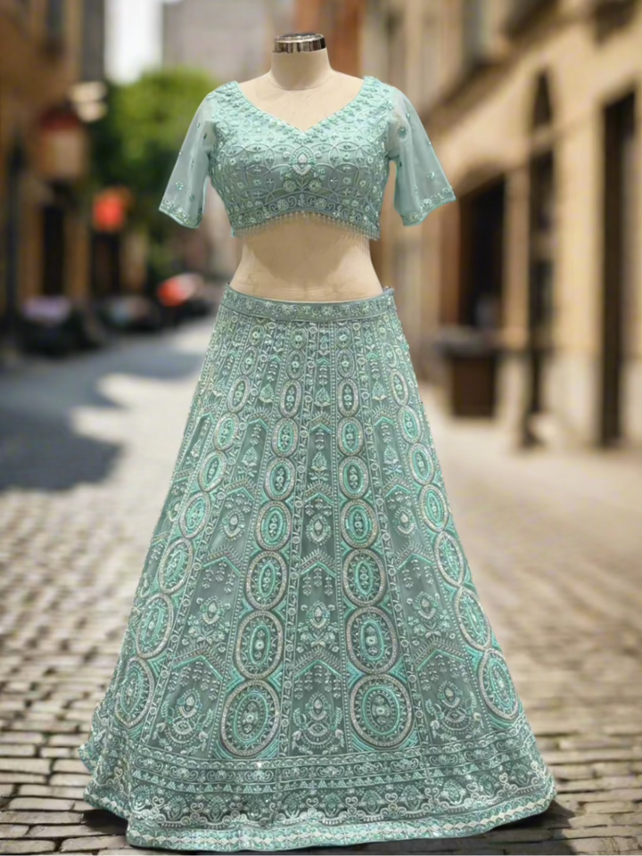Sea Green Embroidered Lehenga