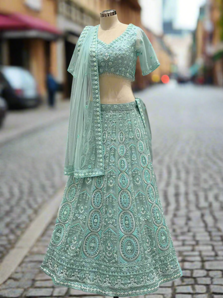 Sea Green Embroidered Lehenga