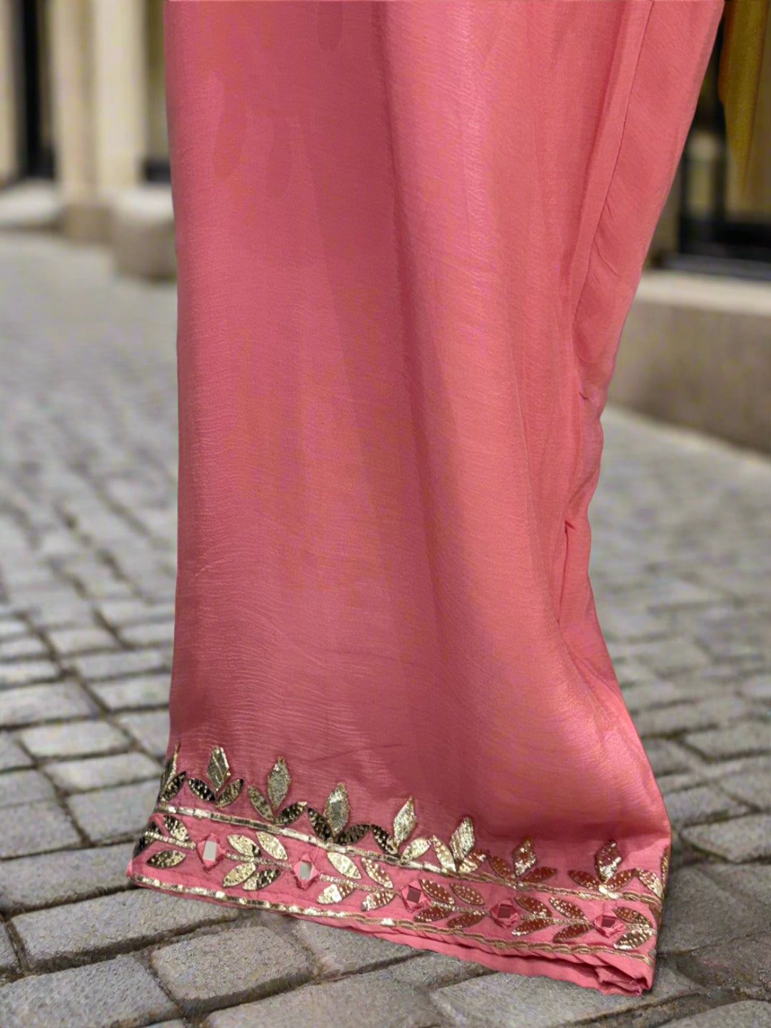 Peach Embroidered Kaftan Set