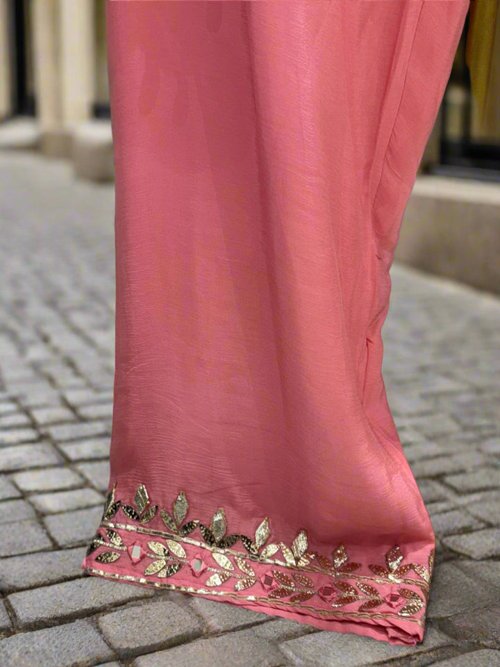 Peach Embroidered Kaftan Set