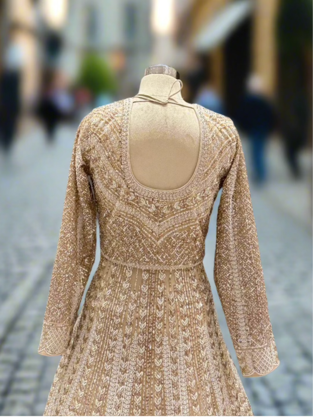 Champagne Gold Embroidered Net Lehenga