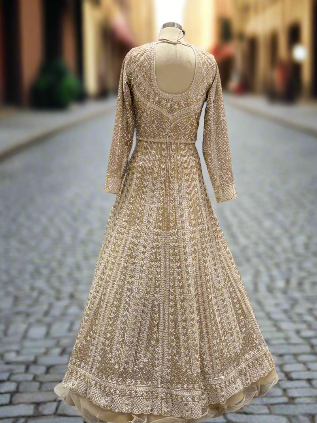 Champagne Gold Embroidered Net Lehenga