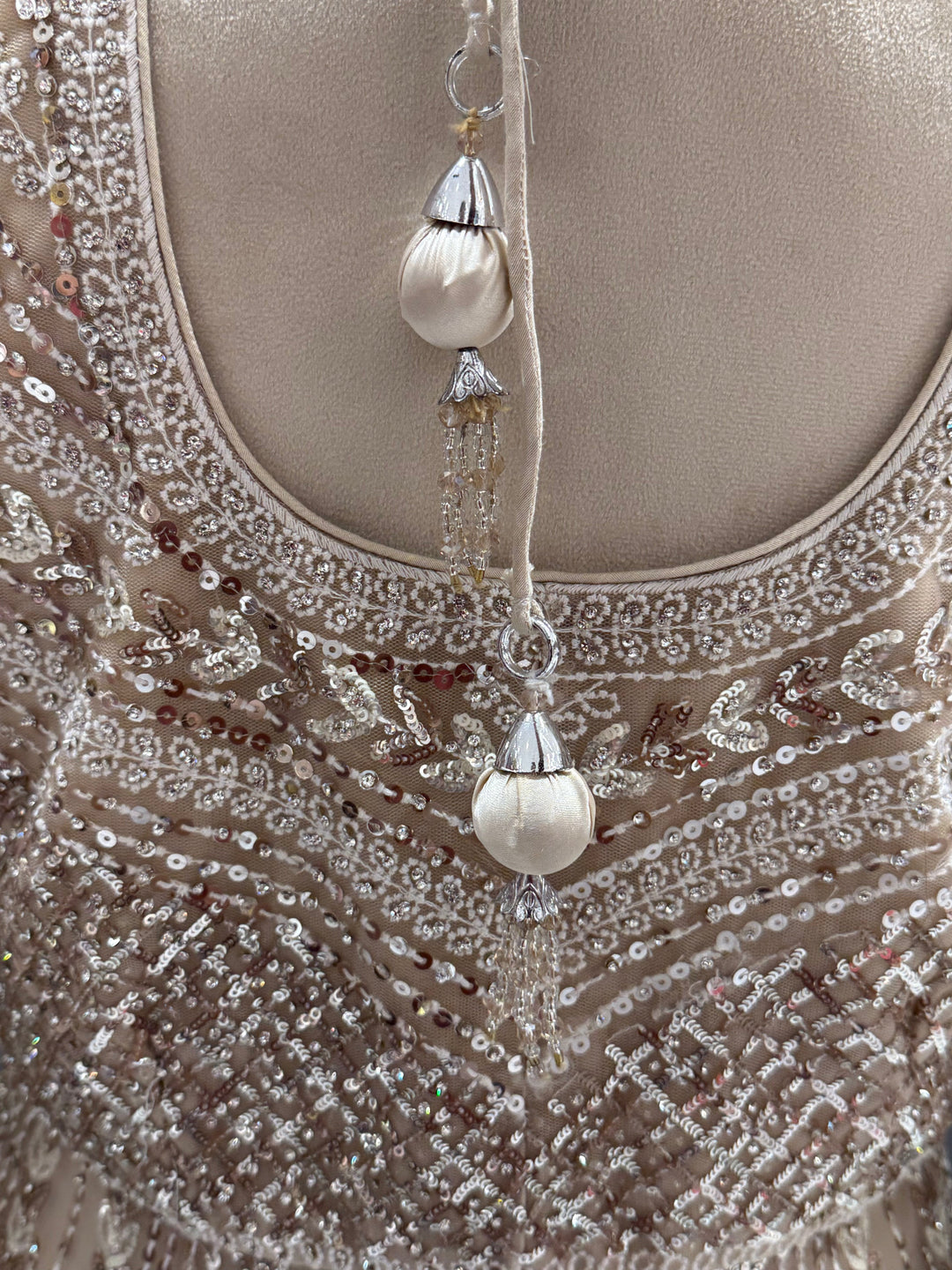 Champagne Gold Embroidered Net Lehenga