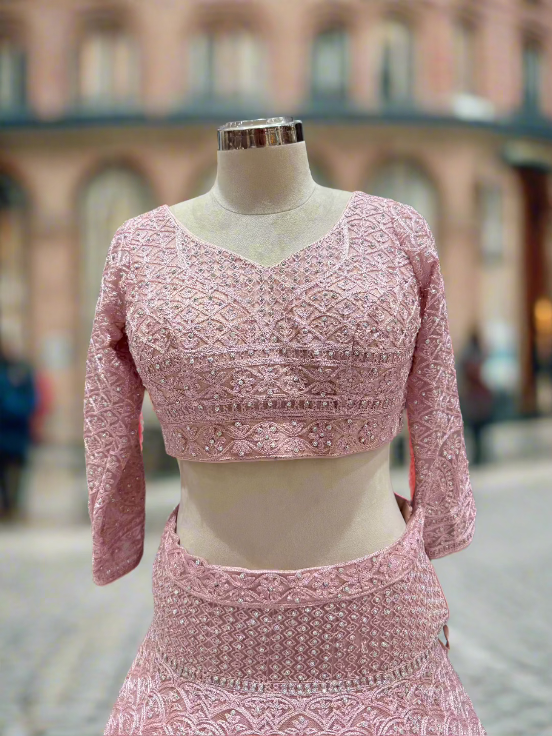 Blush Pink Embroidered Net Lehenga