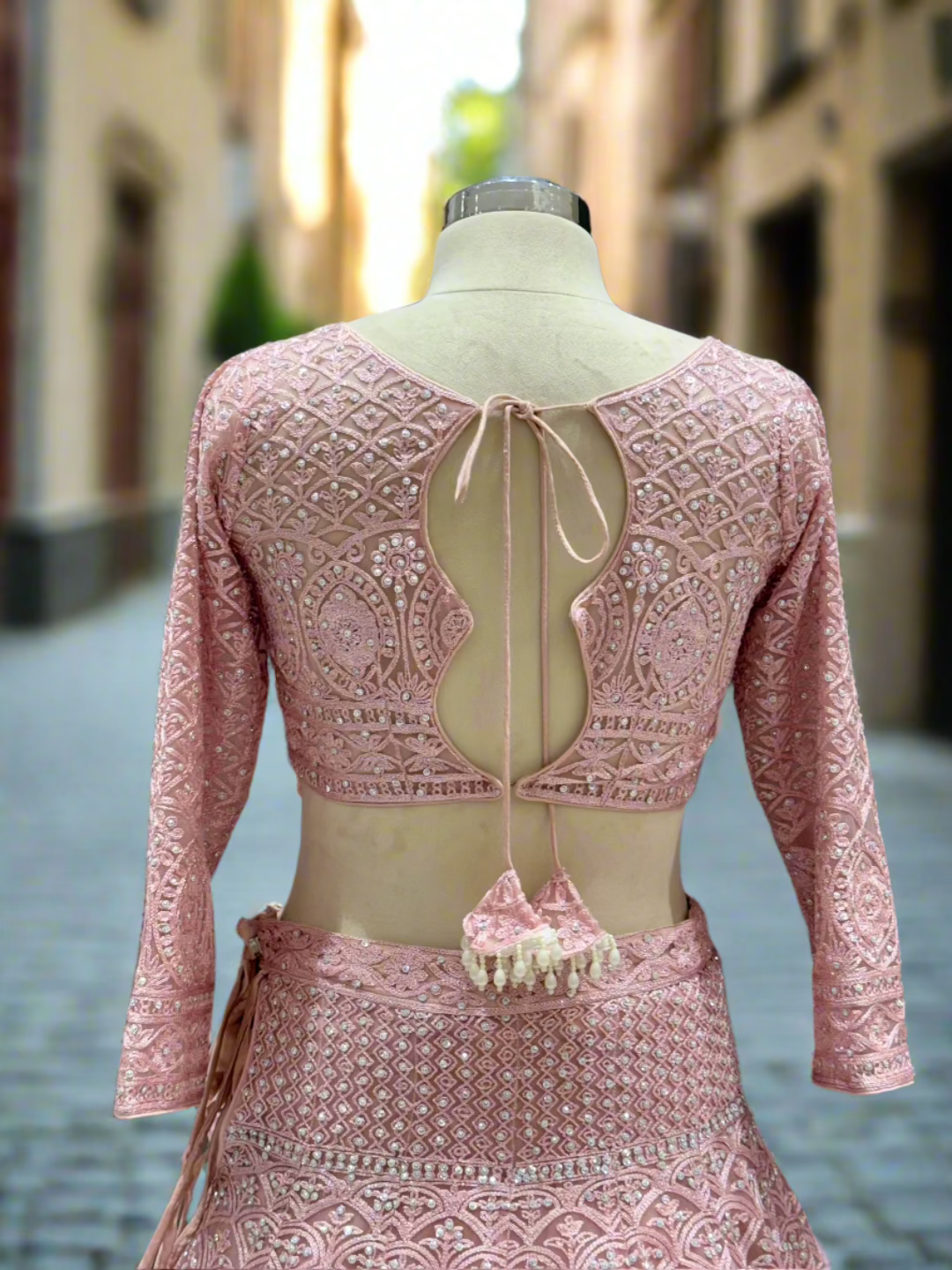 Blush Pink Embroidered Net Lehenga