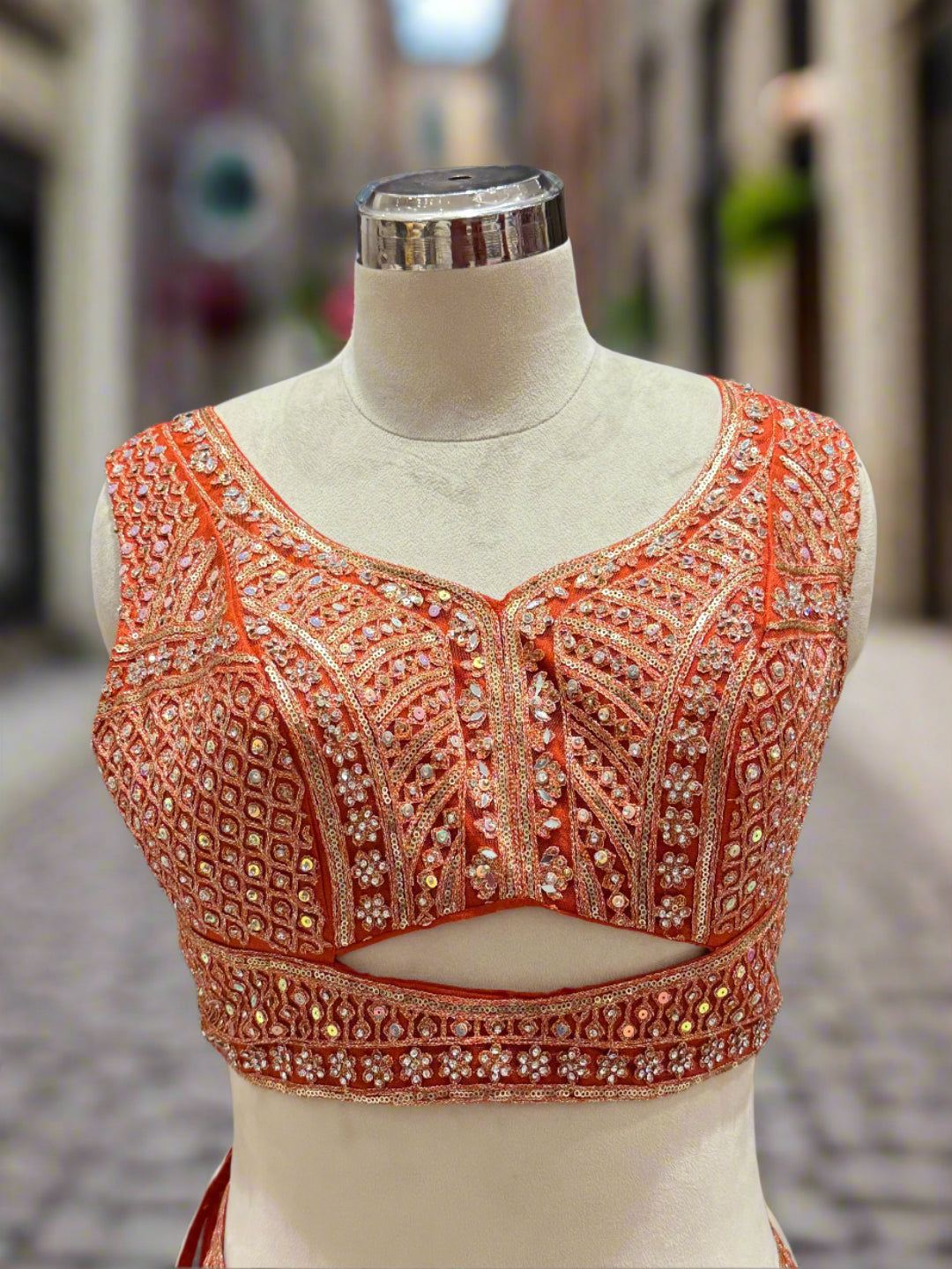 Terracotta Orange Embroidered Lehenga